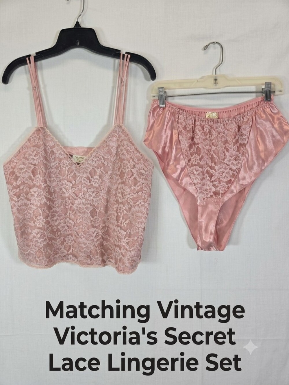 NWT VTG Victoria's Secret Gold Label Lace Camisole Bikini Panty Set Pink L